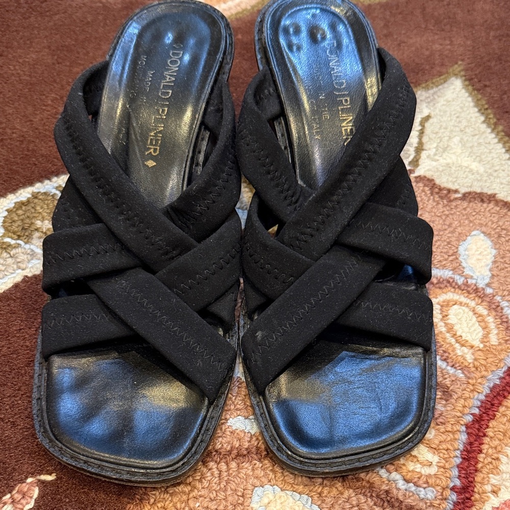 Donald J. Pliner Black Crisscross Mule Sandals